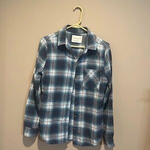 Aeropostale Men's Navy and White Plaid Shirt
